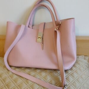 Pink Faux Leather Tote Bag with Gold-tone Accent